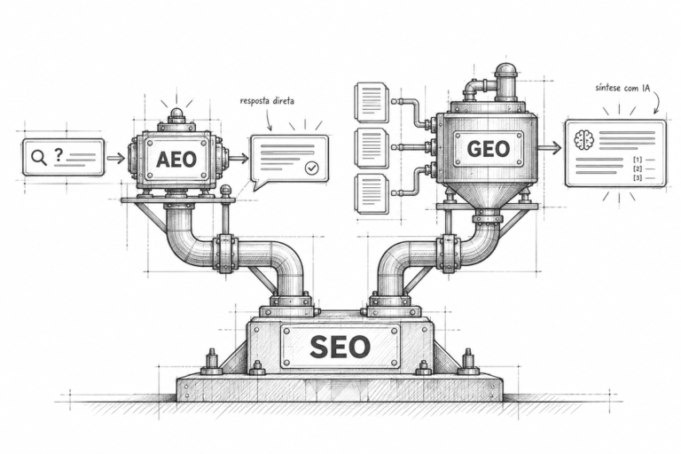 Leia mais sobre o artigo Tabela comparativa: SEO, AEO e GEO. Direto ao ponto.